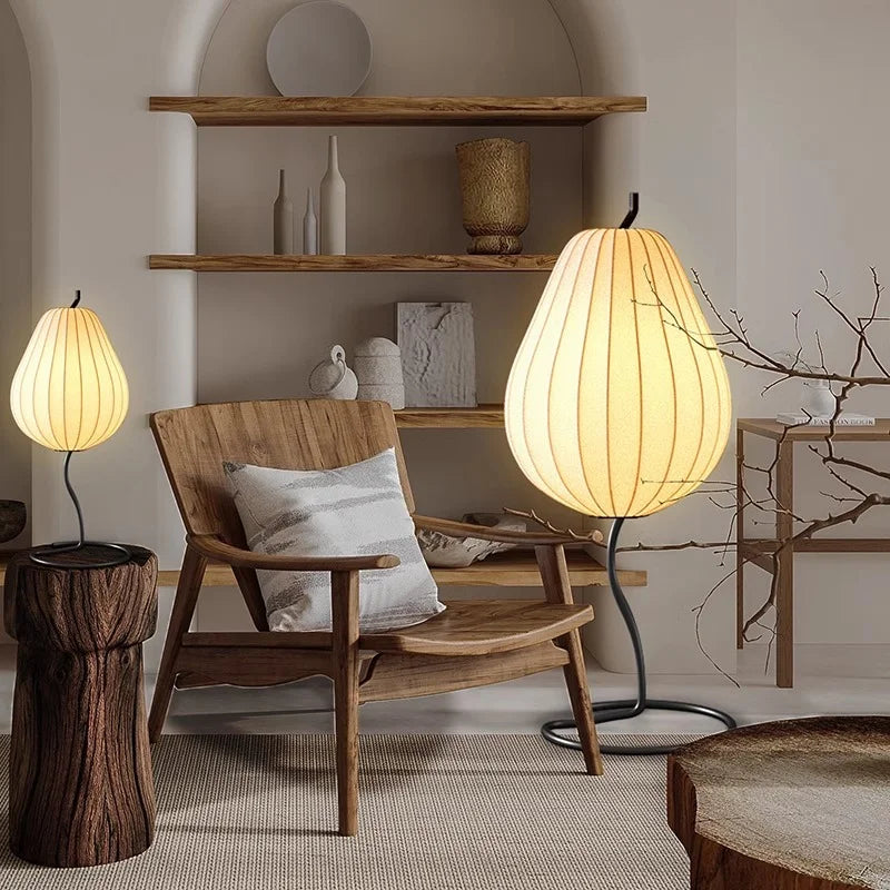 Elegant modern Japanese silk pear floor lamp