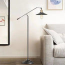 Vintage industrial wrought iron long arm floor lamp