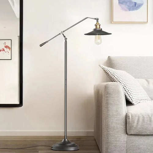 Vintage industrial wrought iron long arm floor lamp - vue 6 sur 7
