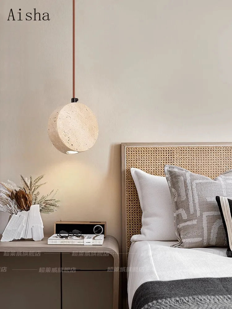 Japanese stone wabi-sabi pendant light for interior decor