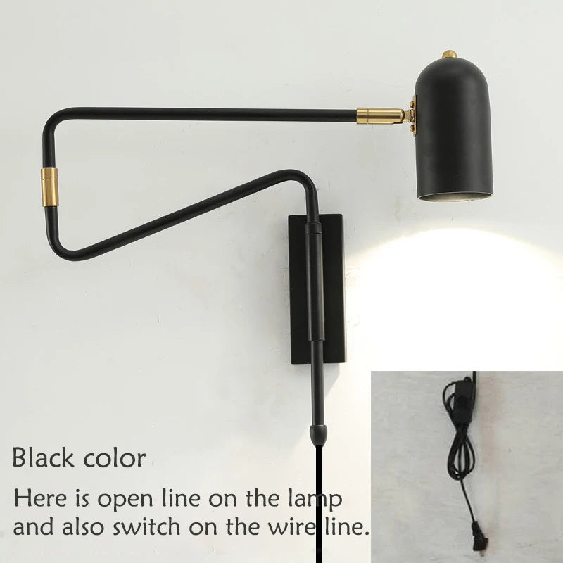 Industrial style adjustable wall light in black and gold - vue 8 sur 11