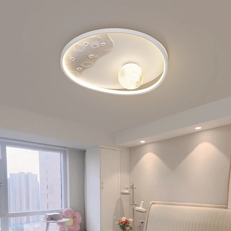 Minimalist nordic style LED ceiling light with eye protection, moon shape
