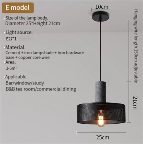 Industrial concrete pendant light with iron shade - vue 24 sur 29