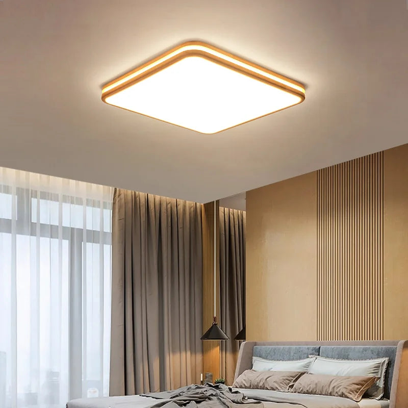 Modern wooden chandelier with remote control and LED light