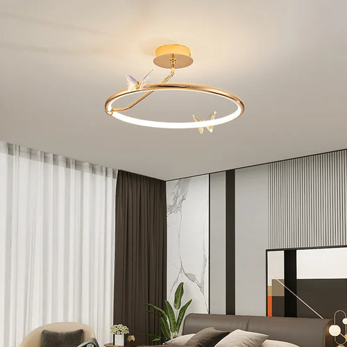 Modern butterfly chandelier with decorative gold ring - vue 5 sur 12
