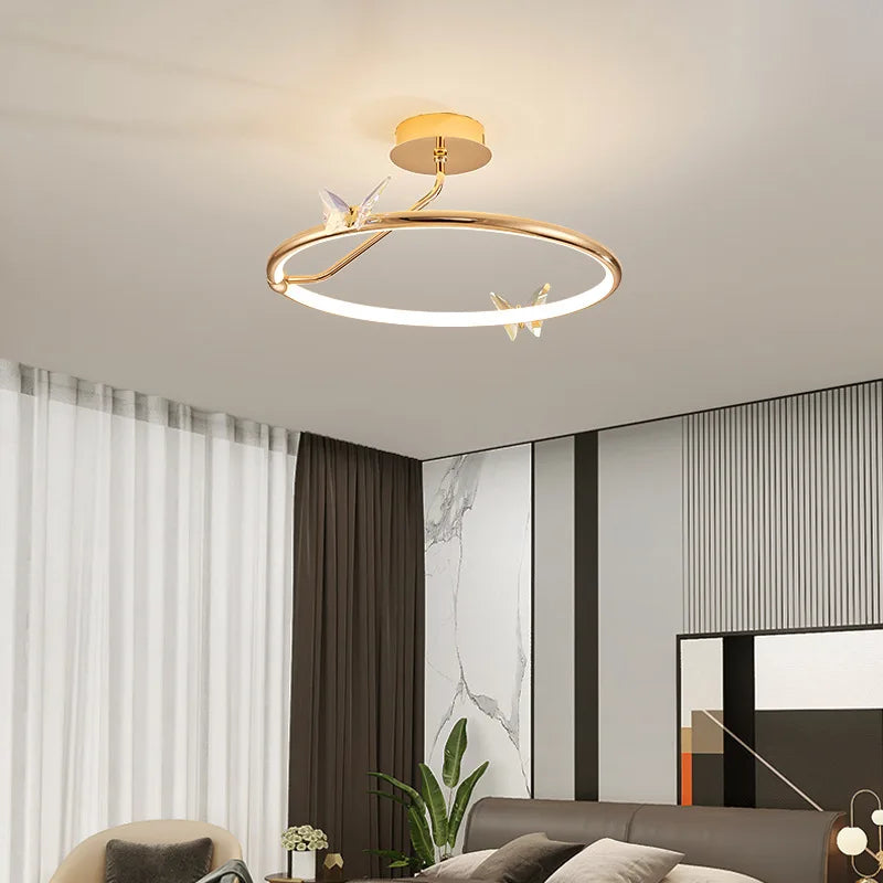 Modern butterfly chandelier with decorative gold ring - vue 4 sur 12