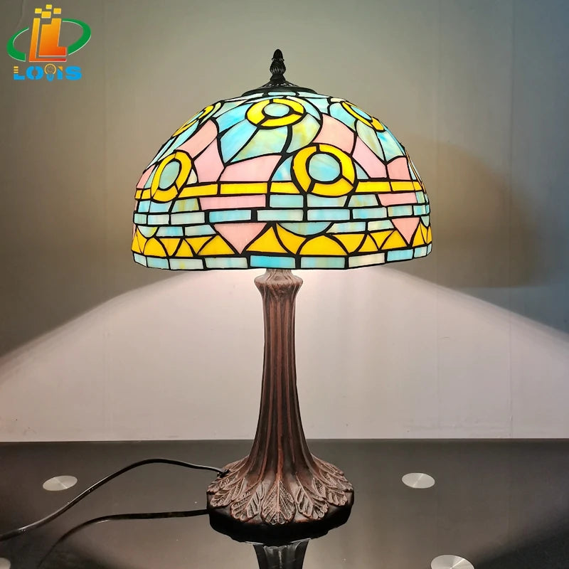 Antique Mediterranean style Tiffany table lamp for interior decor