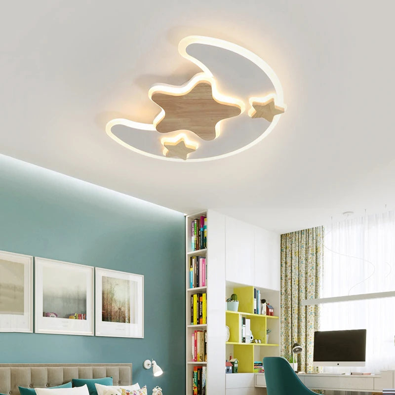Children's LED ceiling light with star and moon decoration, dimmable brightness