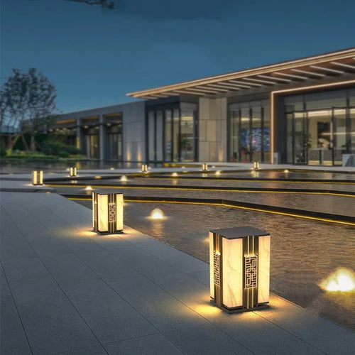 Decorative solar outdoor lamp with marble effect for garden - vue 6 sur 8