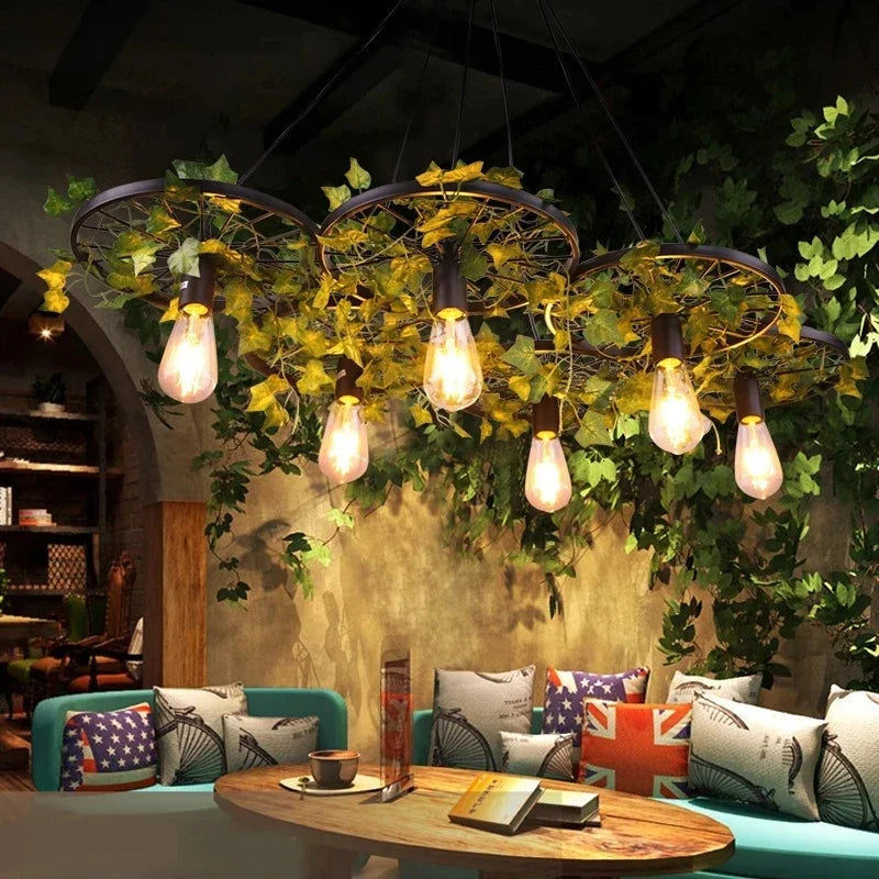 Cherry blossom wheel chandelier with multiple heads for commercial spaces - vue 6 sur 12