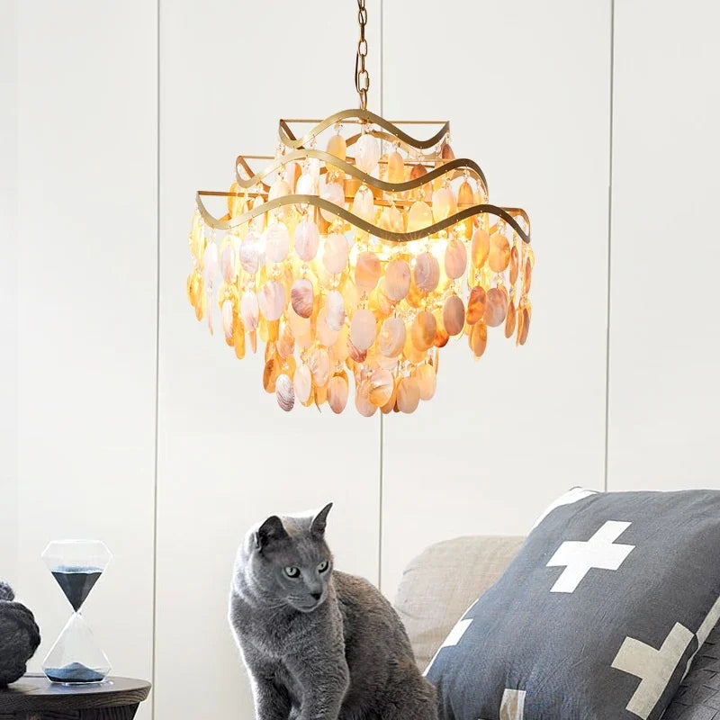 Postmodern LED chandeliers with capiz shell for interior decor - vue 5 sur 9