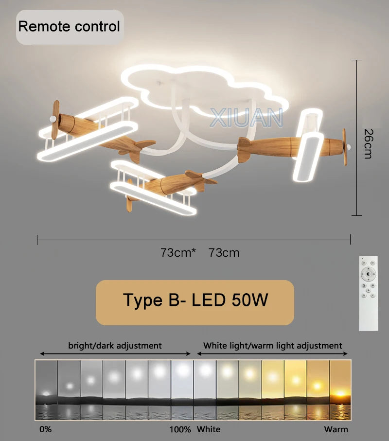 Children's cartoon airplane chandelier with remote control