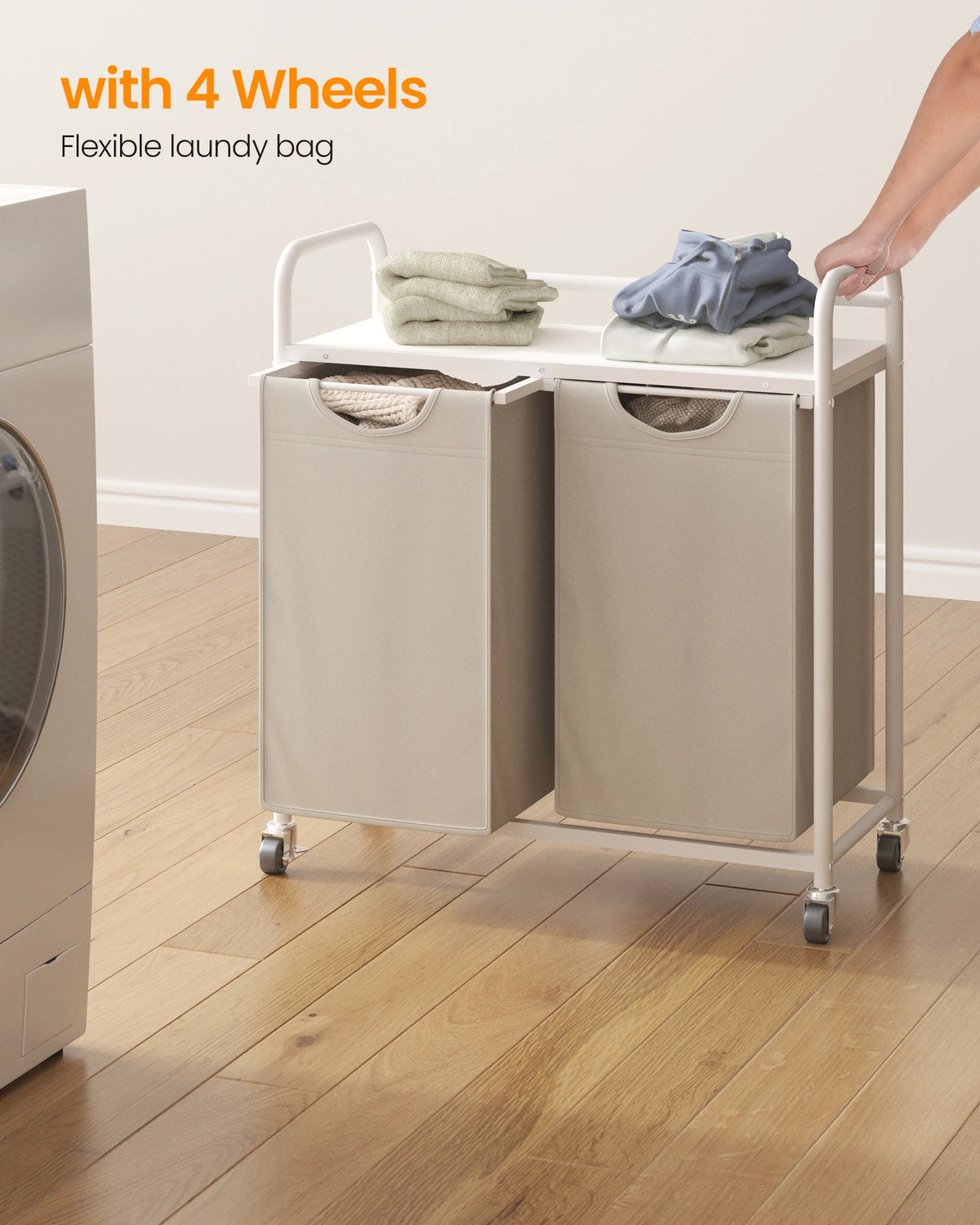 Laundry Basket, 2 Compartments, 2 x 46L, Laundry Hamper with 1 Shelf, Laundry Sorter, Laundry Bag, Extendable and Removable, Per - vue 1 sur 9
