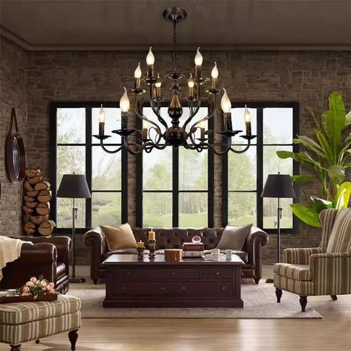 Retro industrial iron candle-style chandelier for interior decor - vue 5 sur 11