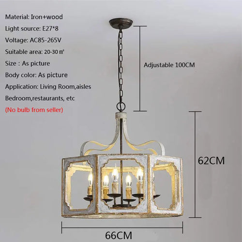 American retro solid wood chandelier for vintage villa - vue 7 sur 7