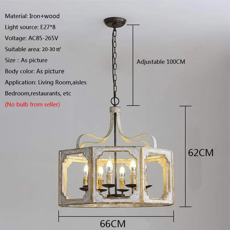 American retro solid wood chandelier for vintage villa - vue 7 sur 7