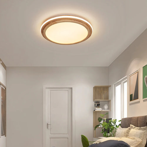 Modern wooden chandelier with smart lights for indoor use