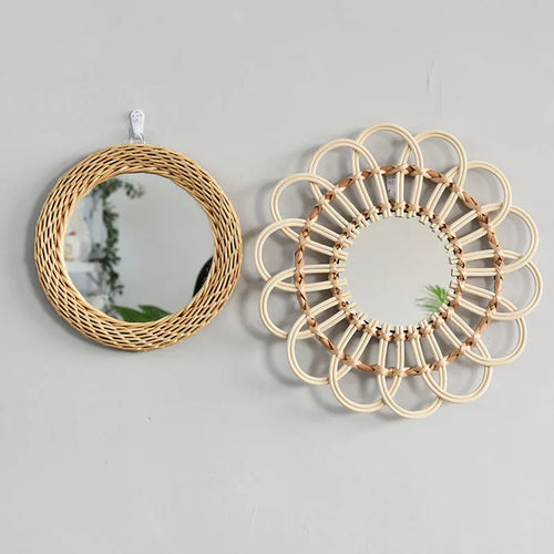 handmade rattan retro decorative mirrors for wall decor - vue 2 sur 6