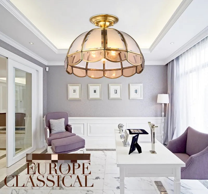 Modern retro glass ceiling light with vintage copper lampshade - vue 6 sur 6