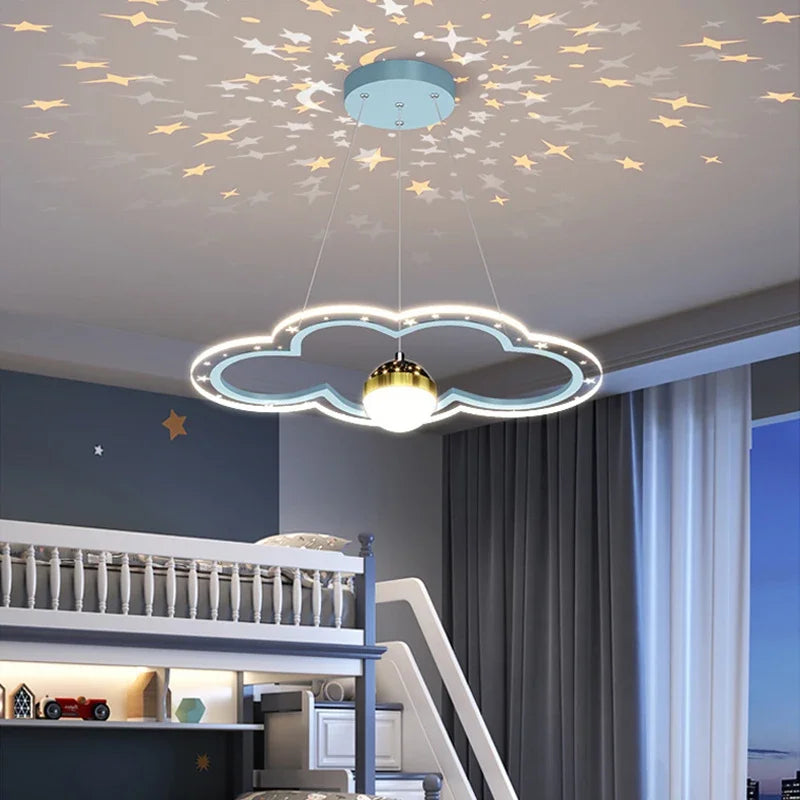 Modern LED cloud flower chandelier with starry sky indoor lighting