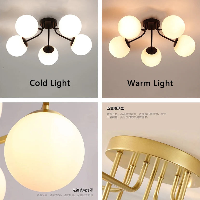 Nordic LED chandelier with hanging glass ball - vue 6 sur 14