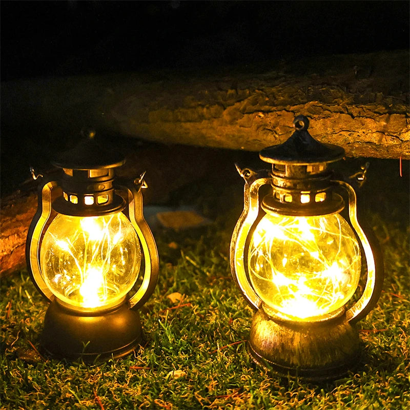 Retro portable LED lamp with dynamic flame for camping