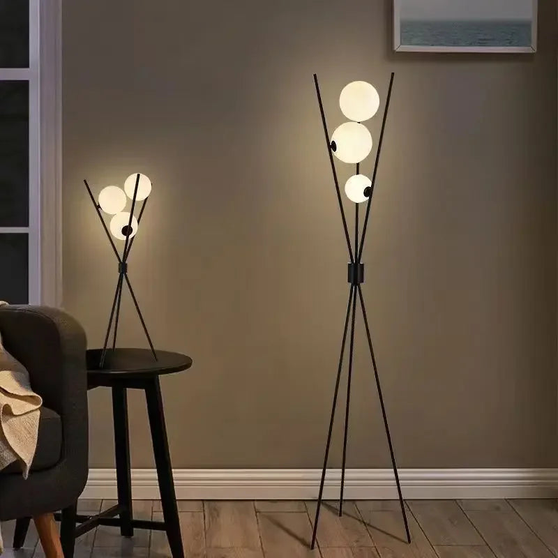 LED floor lamp with glass moon ball