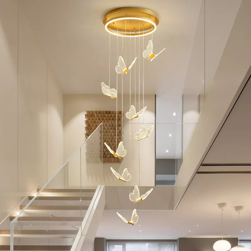 Modern acrylic butterfly stair chandelier LED crystal design