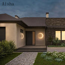 Modern waterproof outdoor wall light in round terracotta moon design