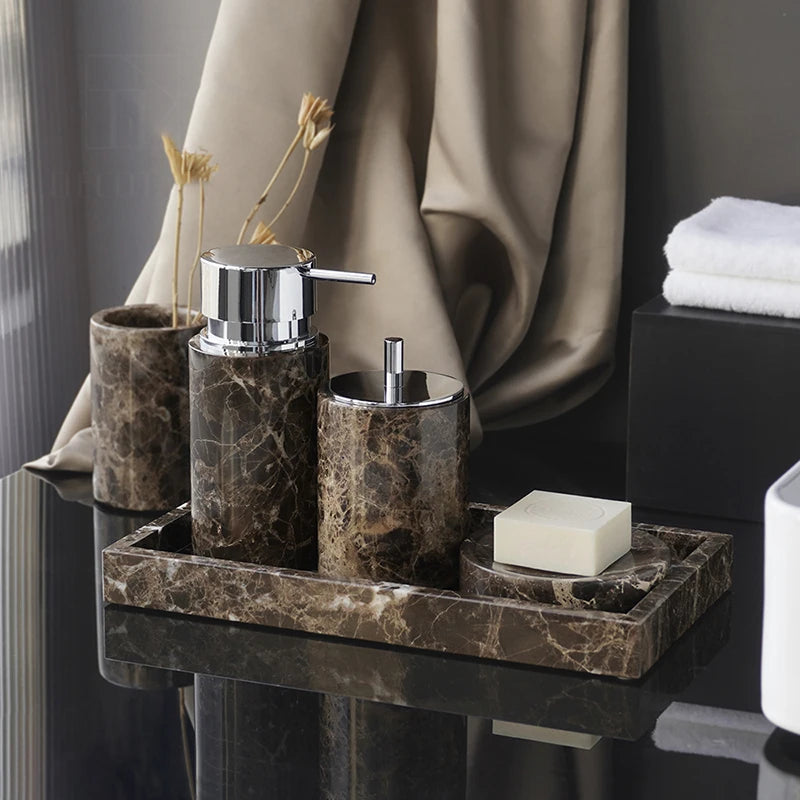 natural marble bathroom accessories luxury set - vue 4 sur 27