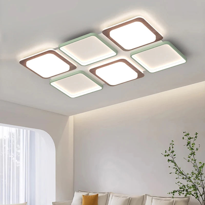 Minimalist square wood grain living room lamp