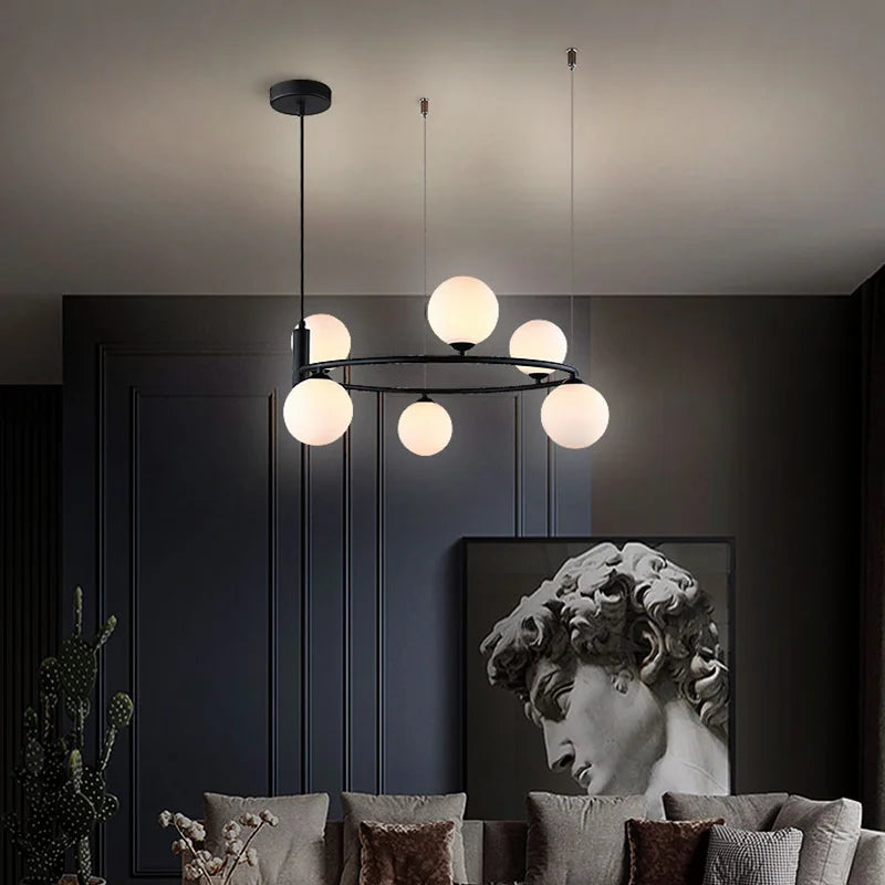 Minimalist white glass chandelier for modern interior decor