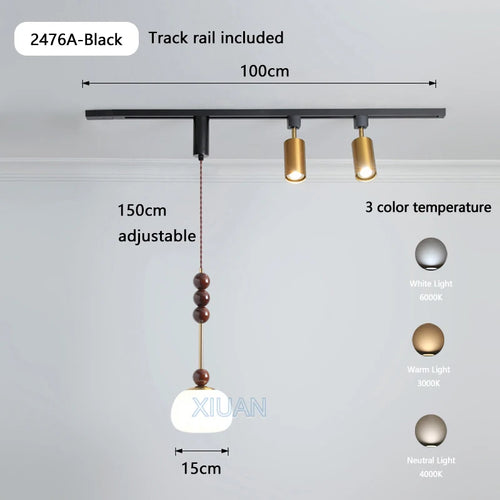 Wabi-sabi retro metal and wood pendant light for shop - vue 11 sur 17