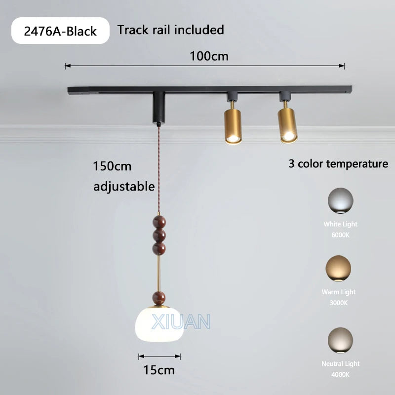 Wabi-sabi retro metal and wood pendant light for shop - vue 10 sur 17
