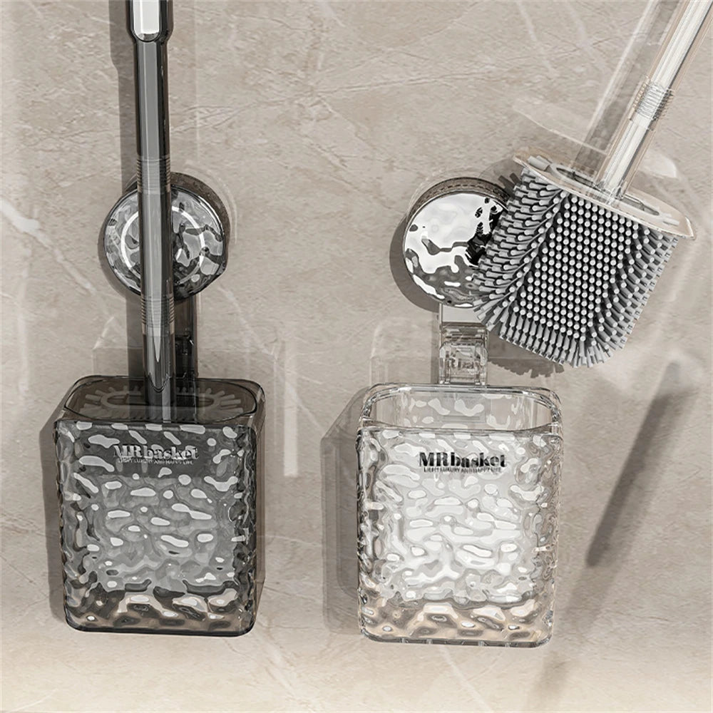 Suction cup glacier pattern toilet brush with long handle and wall mount - vue 3 sur 8