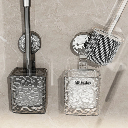Suction cup glacier pattern toilet brush with long handle and wall mount - vue 4 sur 8