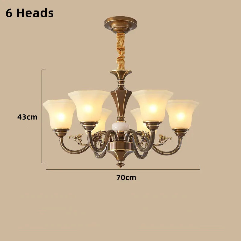 Vintage copper chandelier with frosted glass lampshade - vue 16 sur 20