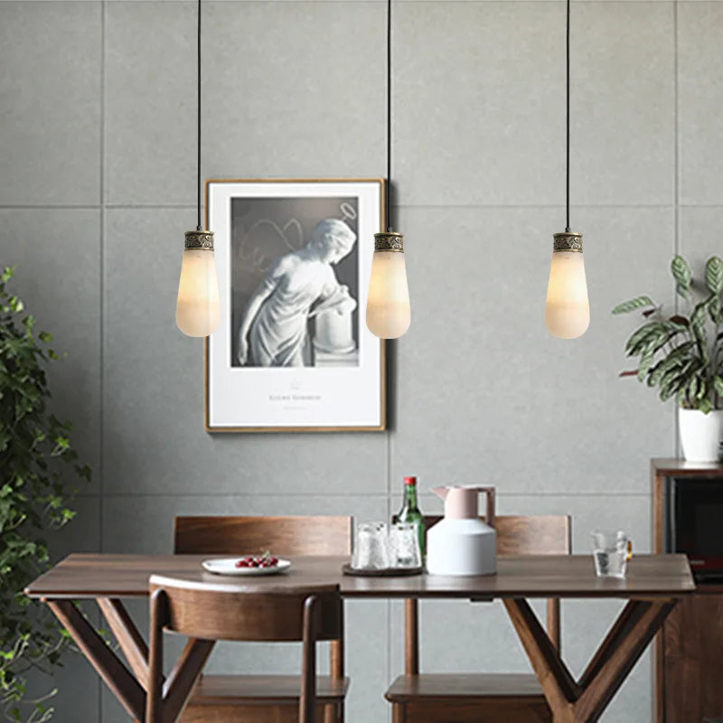 Creative marble and jade pendant light for interiors - vue 3 sur 9