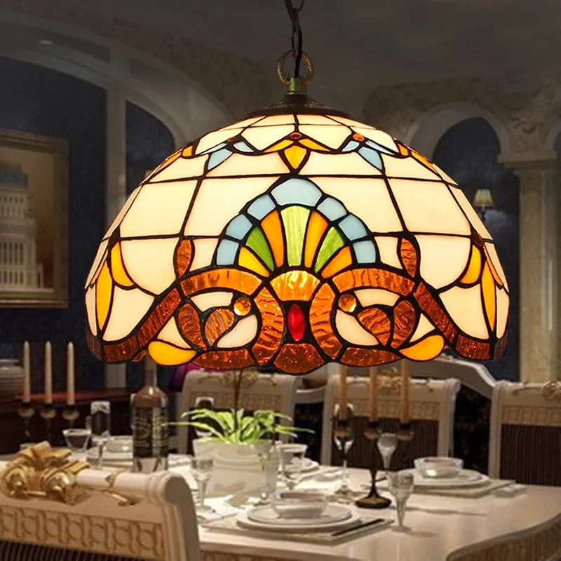 Handmade tiffany glass pendant light nordic peacock style