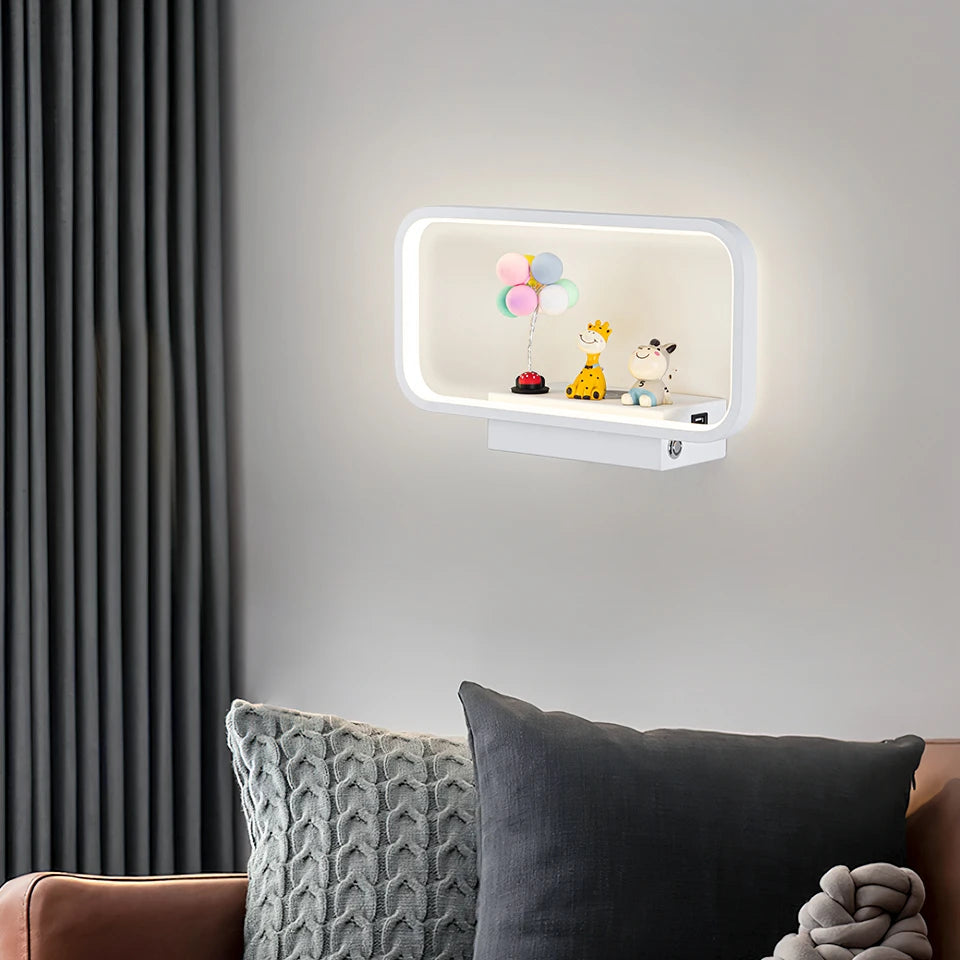 Modern touch wall light with dimmer and wireless USB charging