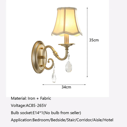 Crystal and fabric wall light in American country style for hotel