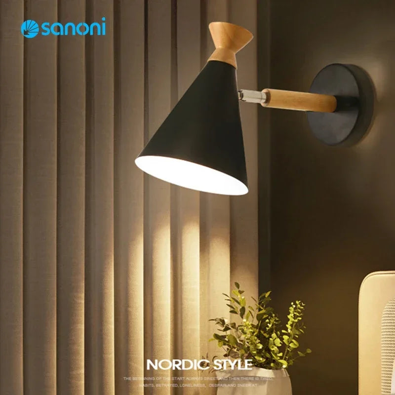 Modern creative solid wood LED wall light