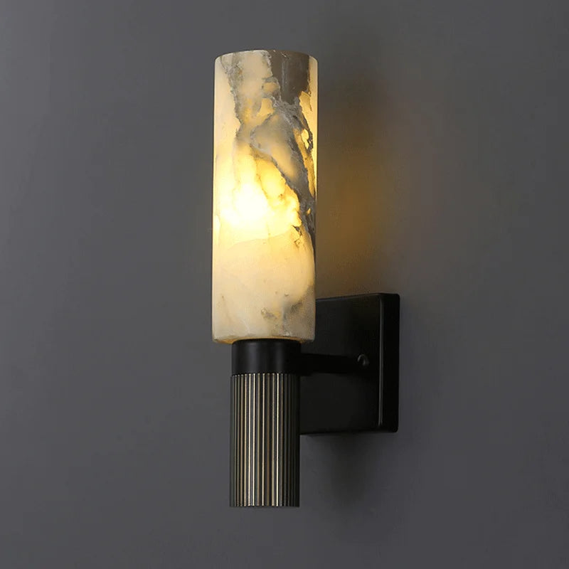 Luxury natural stone alabaster copper and marble wall light