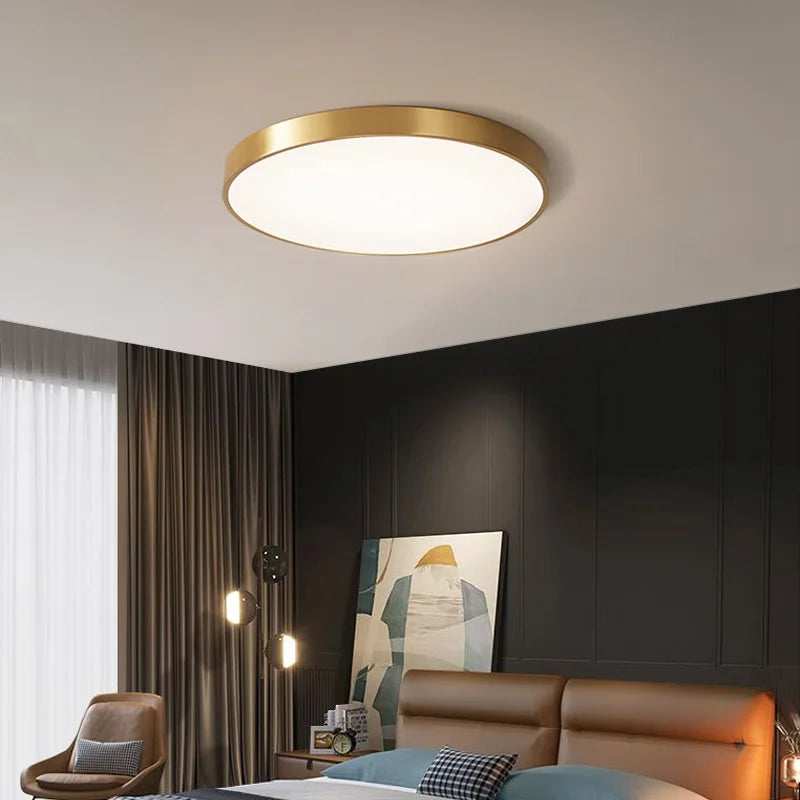 Minimalist brass LED ceiling light with remote control