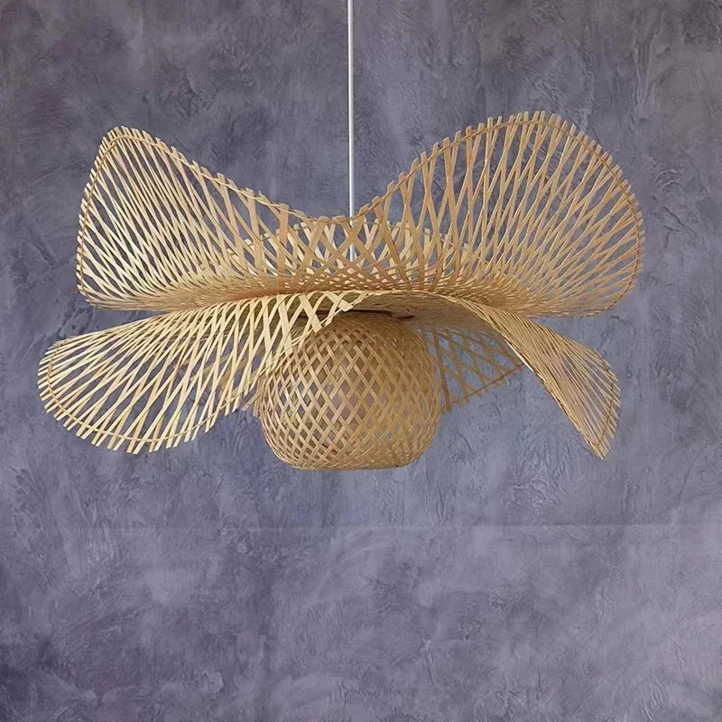 Handmade Chinese bamboo chandelier with suspended LED lighting