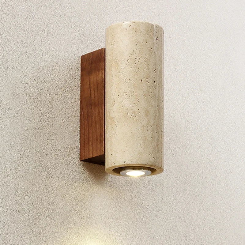 Wabi sabi travertine LED wall light with marble effect