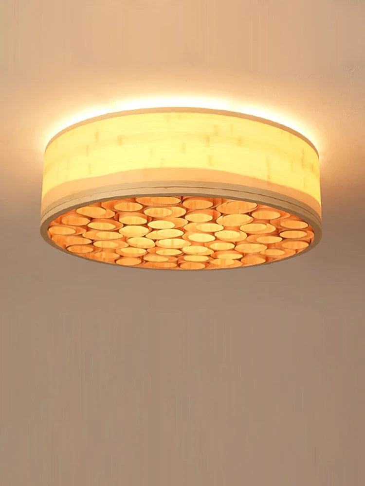 Handmade bamboo, acrylic and iron pendant light