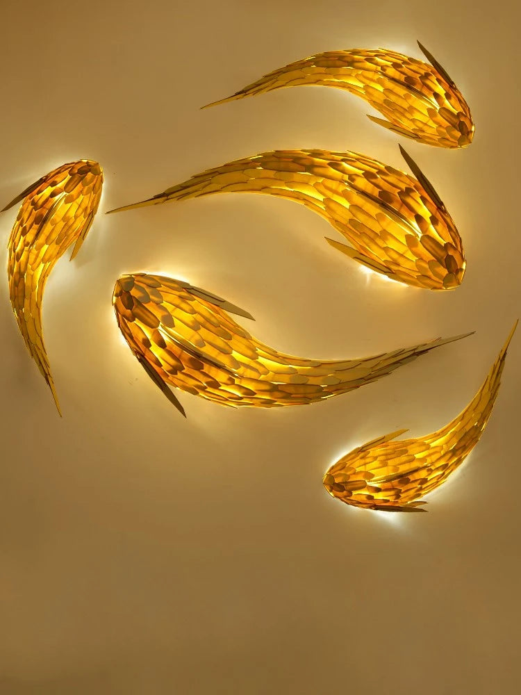 Nordic design LED bamboo wall light hand-woven fish shape