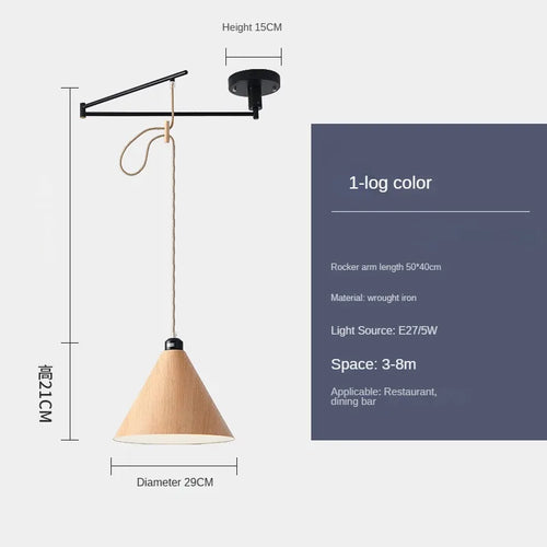 Modern creative LED chandelier with artistic retractable wooden arm - vue 16 sur 16