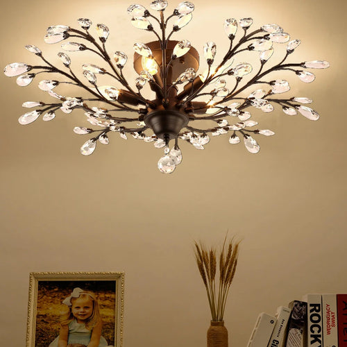 Vintage black metal chandelier with crystal pendants for modern interiors - vue 5 sur 6